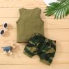 ITFABS Toddler Baby Boy Little Guy Print T Shirt Tees Tank Tops+Camouflage Short Pants Outfit Set Summer Clothes (Army Green A, 18-24 months) view 2