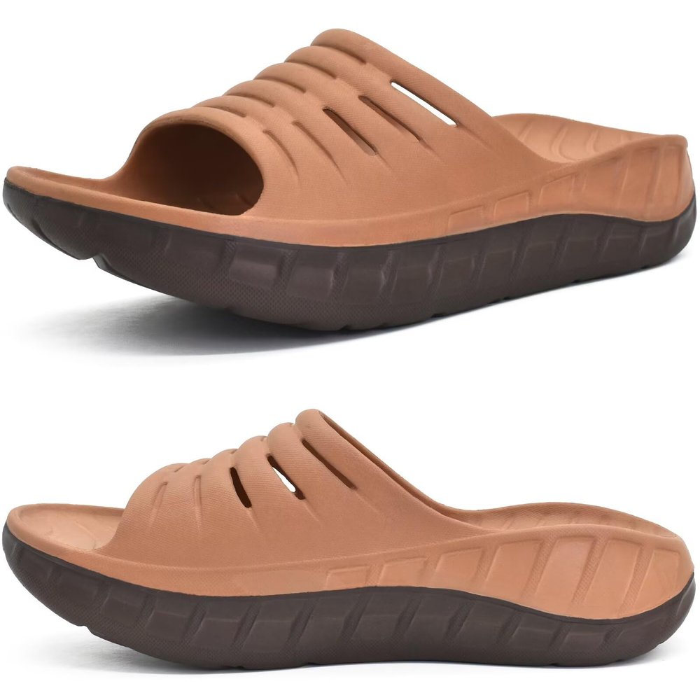 KuaiLu Mens Recovery Sandals Orthotic Arch Support Open Toe Sport Slides Thick Cushion Orthopedic Plantar Fasciitis Wide Width Summer Pool Beach Waterproof Walking Slippers Khaki Brown Size 10