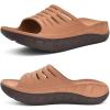 KuaiLu Mens Recovery Sandals Orthotic Arch Support Open Toe Sport Slides Thick Cushion Orthopedic Plantar Fasciitis Wide Width Summer Pool Beach Waterproof Walking Slippers Khaki Brown Size 10 view 1