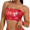 Kakaco Sparkly Strapless Crop Top Glitter Sequin Tube Top Party Clubwear Top for Women (B-Red) view 1