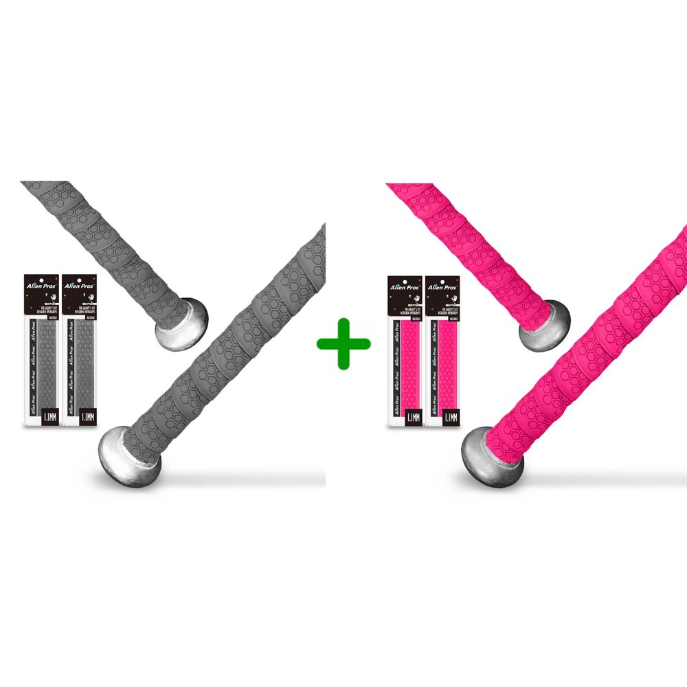 ALIEN PROS 4 Pack Grey & Pink Bat Grip Tape for Baseball 1.1MM - Wrap Your Bat for an Epic Home Run