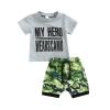 2Pc Baby Boy Clothes My Hero Wears Camo T-Shirt Top+Camouflage Print Elastic Cotton Shorts Summer Outfit Set (Gray, 6-12 Months) view 1