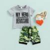 2Pc Baby Boy Clothes My Hero Wears Camo T-Shirt Top+Camouflage Print Elastic Cotton Shorts Summer Outfit Set (Gray, 6-12 Months) view 3