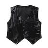 QinCiao Girls Boys Glitter Sequin Hip-hop Jazz Dance Waistcoat Sleeveless Jacket Sparkle Vest Tops Shirt Black 13-14 Years view 1