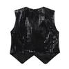 QinCiao Girls Boys Glitter Sequin Hip-hop Jazz Dance Waistcoat Sleeveless Jacket Sparkle Vest Tops Shirt Black 13-14 Years view 2