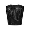 QinCiao Girls Boys Glitter Sequin Hip-hop Jazz Dance Waistcoat Sleeveless Jacket Sparkle Vest Tops Shirt Black 13-14 Years view 4