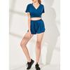 Women's Chic Wrap V Neck Short Top Short Sleeve Ruffle Workout Crop Top Blue view 4