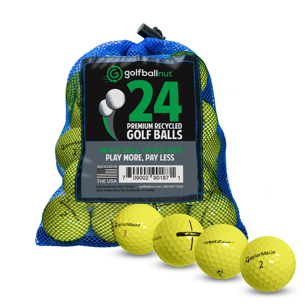 GolfBall Nut Used and Certified Recycled for Taylormade Mix Mint 5A Quality Yellow 24 Golf Balls Mesh Bag Included