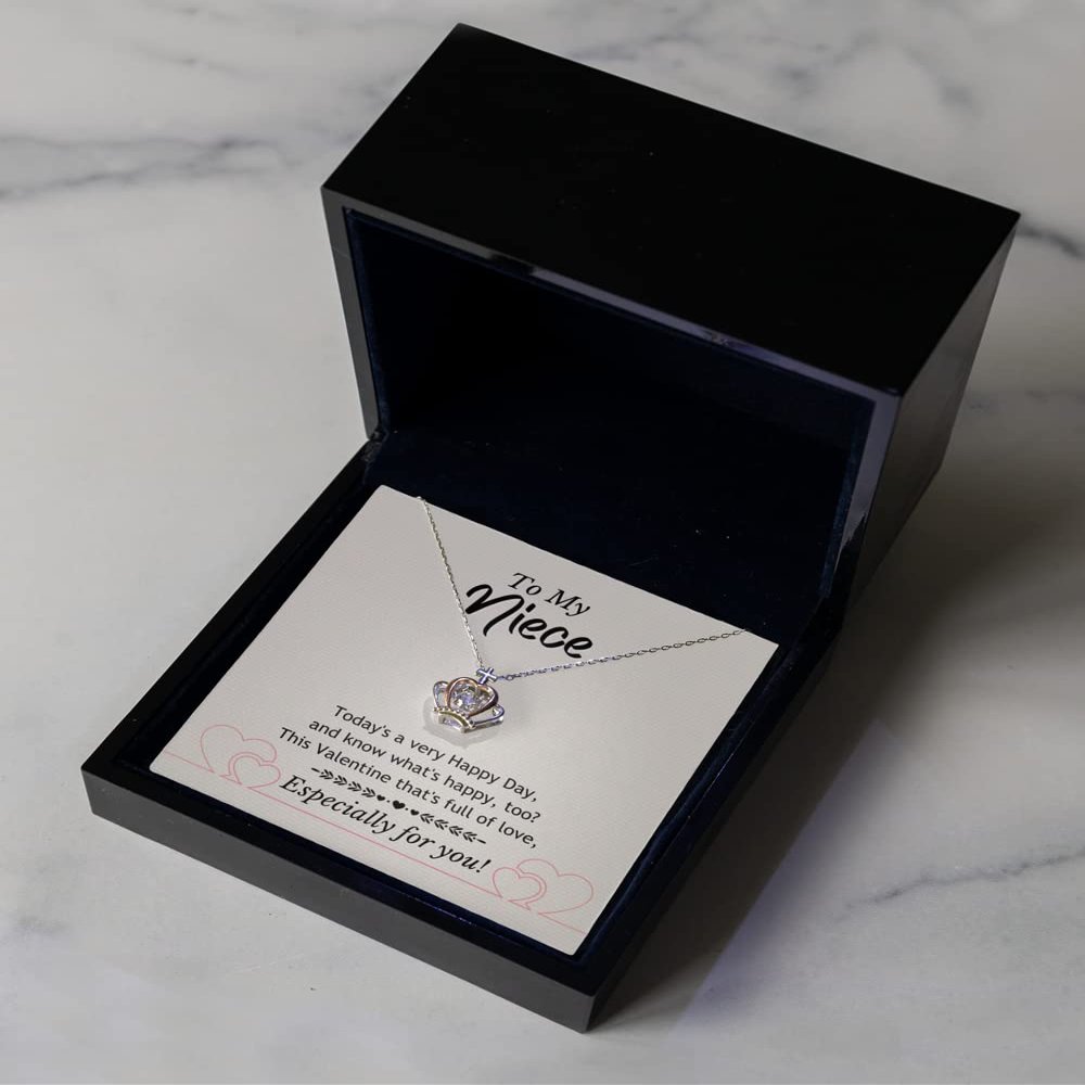 Crown Pendant Necklace Luxury Box - Niece Necklace from Aunt Sterling Silver, Badass Necklace for Niece, Niece Jewelry Box from Aunt, Marine Niece,GIF