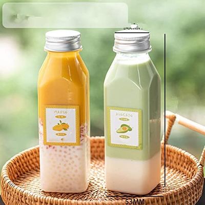 Crysdaralovebi 10pcs 250/350/420ml Transparent Plastic Milk Juice Storage Bottles Screw Cap Plug Cosmetic Beverage Bottles Kitchen Supplies (M)