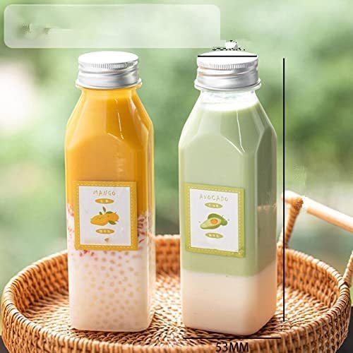 Crysdaralovebi 10pcs 250/350/420ml Transparent Plastic Milk Juice Storage Bottles Screw Cap Plug Cosmetic Beverage Bottles Kitchen Supplies (M)