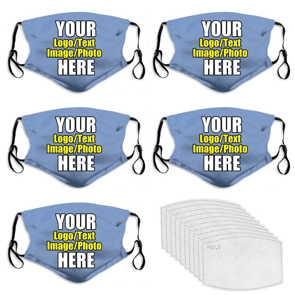 JCETUNO 5 PCS Custom Funny Face Masks Personalized Design Breathable Mouth Mask Balaclava Reusable Face Cover For Unisex Women Men Kids Adults