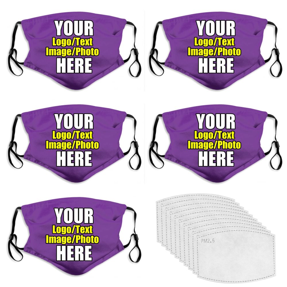 JCETUNO 5 PCS Custom Funny Face Masks Personalized Design Breathable Mouth Mask Balaclava Reusable Face Cover For Unisex Women Men Kids Adults