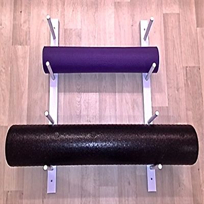 Classy Wood Foam Roller & Yoga Mat Storage Rack. Holds 4, 8, 12 etc. Modular (Sold by The Pairs and no. of Pairs You get Determines no. of Mats/Rollers You Hold). Easy Wall Mount. White.