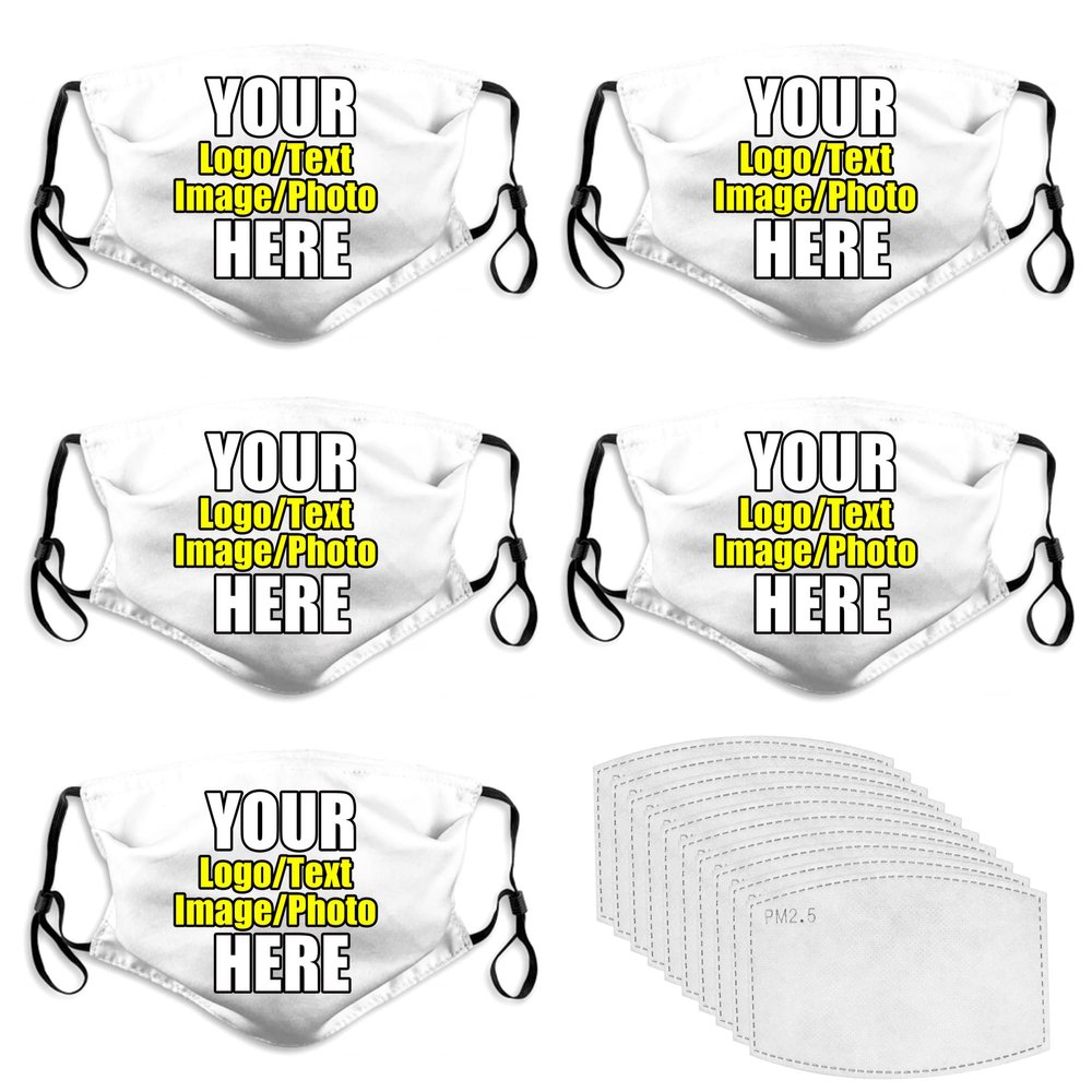 JCETUNO 5 PCS Custom Face Masks Personalized Design Breathable Mouth Mask Balaclava Filter Reusable Face Cover For Unisex Men Women Kids
