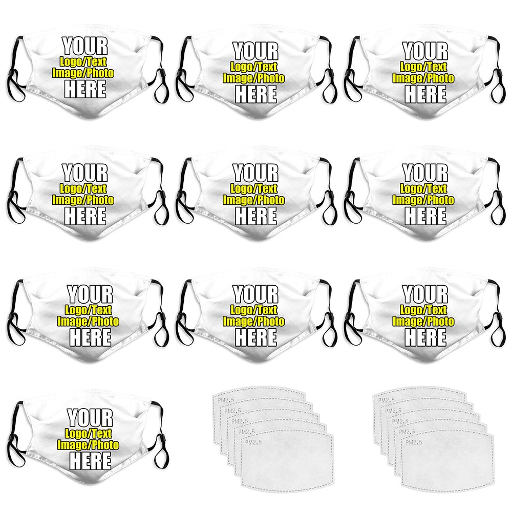 10 PCS Custom Face Masks Personalized Design Breathable Mouth Mask Balaclava Filter Reusable Face Cover For Unisex Men Women Kids