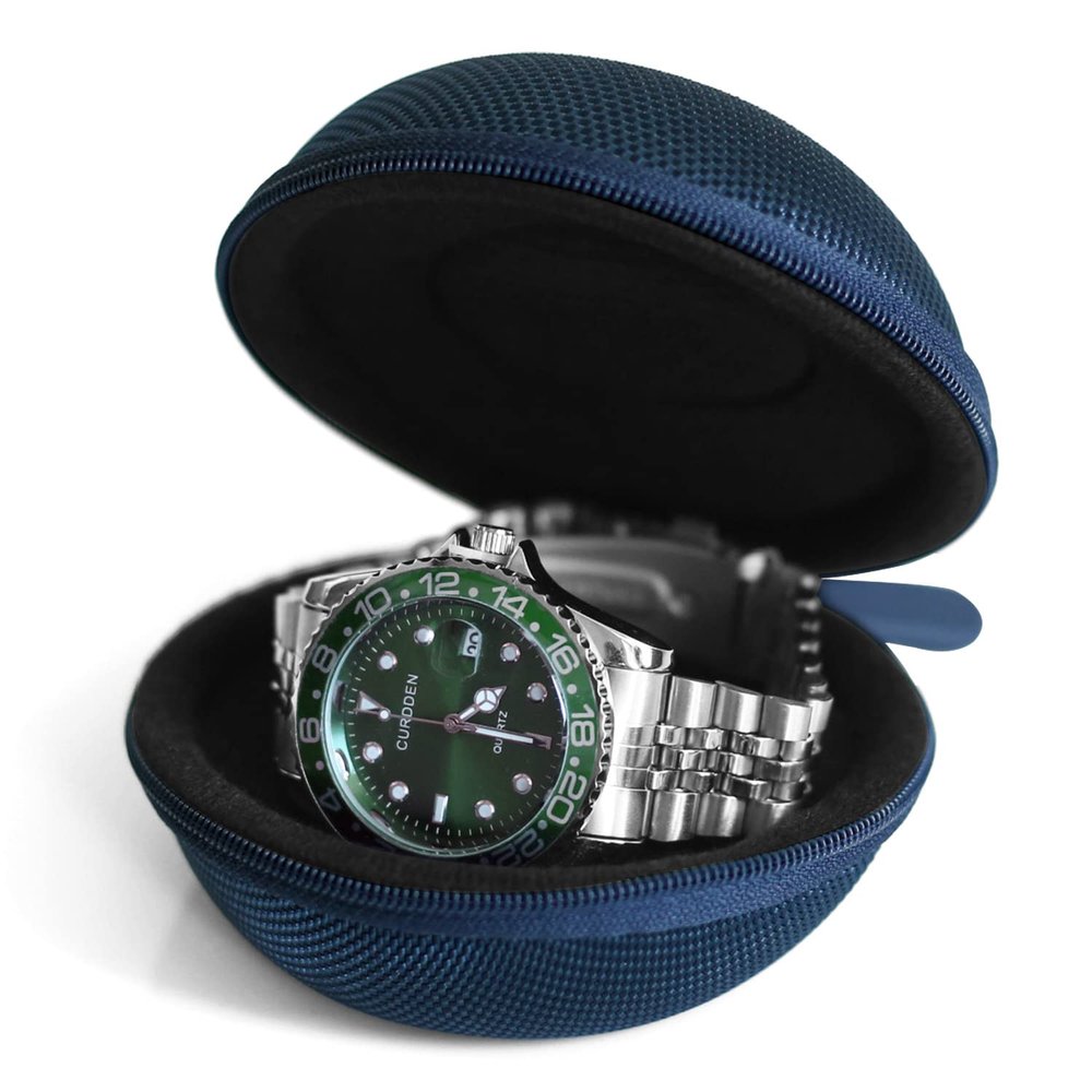 Besforu Watch Travel Case for Men and Women Portable Single Watch Storage box and Organizer for Wristwatches and Smart Watches (Blue1 slot)