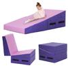 Gymnastics Mat 48X24X14 Incline Tumbling Mats for Home Gym, Folding Exercise Mat with Non-Slip PVC Surface & Handles, Cheese Wedge Mat for Kid Adults Workout, Pink view 1