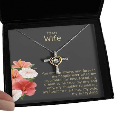 Cross Dancing Necklace - to My Wife Message Card Jewelry from Husband for Anniversary Or Valentine's Day, Soulmate, Best Friend, Romantic Love Heart C