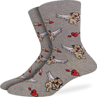 Good Luck Sock Men's Valentine's Day Cupid Pugs Socks, Adult, Shoe Size 7-12