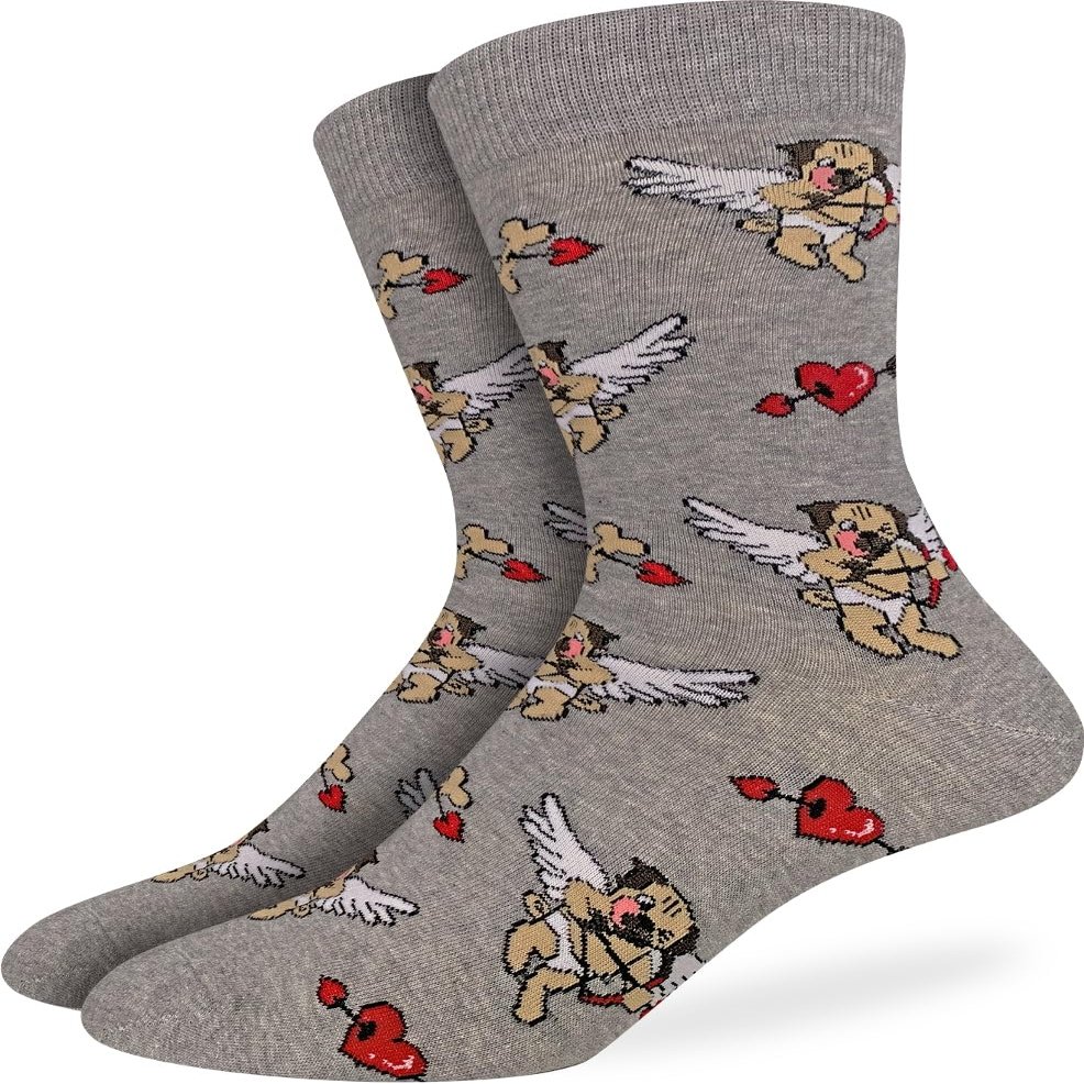 Good Luck Sock Men's Valentine's Day Cupid Pugs Socks, Adult, Shoe Size 7-12