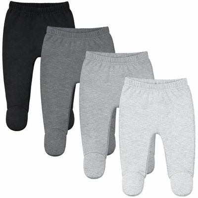 123 Bear Baby Soft Cotton Spandex Pants with Feet Multipack (Gray- 4-Pack, 6-9 Months)