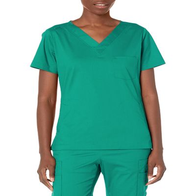 Amazon Essentials Women's Classic Fit V-Neck Short Sleeve Scrub Top (Available in Plus Size), Teal Blue, 2X
