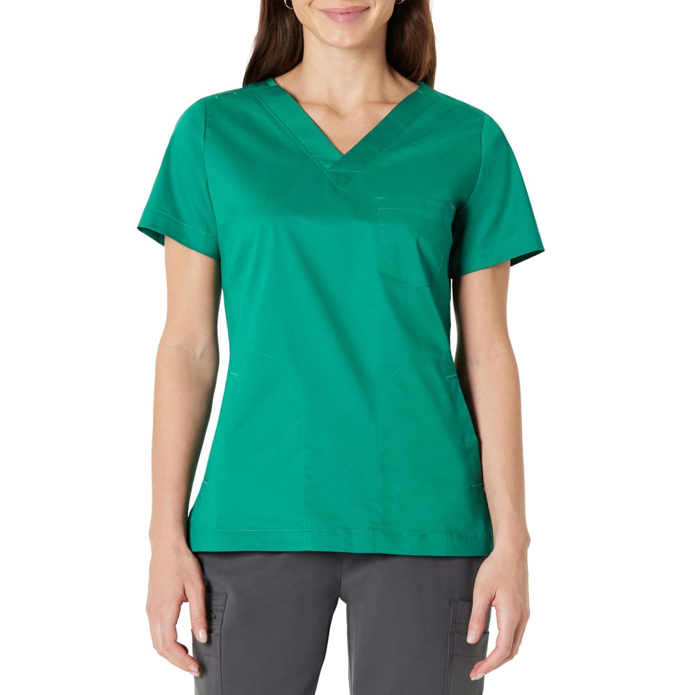 Amazon Essentials Women's Classic Fit V-Neck Short Sleeve Scrub Top (Available in Plus Size), Teal Green, X-Large