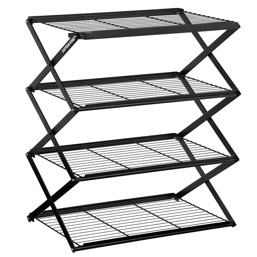 Captain Stag UP-2697 Field Rack Rack, Storage Shelf, 4 Tiers, Move Rack, W 18.1 inches (460 mm), Adjustable Height, Black Framework