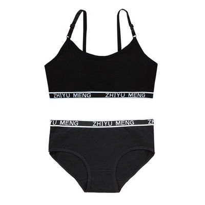POLG Girls Summer Tops Underwear Bra Vest Children Underpants Briefs Breathable Sport Undies Set for Teen Girls 10-15Years (Black, One Size)