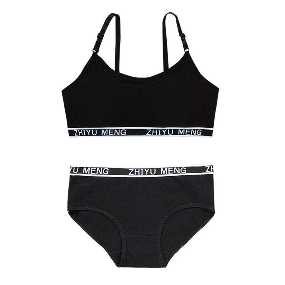 POLG Girls Summer Tops Underwear Bra Vest Children Underpants Briefs Breathable Sport Undies Set for Teen Girls 10-15Years (Black, One Size)