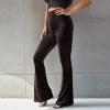 Velvet Bell Bottom Pants for Women Palazzo Lounge Pants Stretchy 70s Disco Party Bell Bottom Trousers Slim Fit High Waist Flare Pants Long Wide Leg Pants Bootcut Casual Yoga Leggings A#Dark Gray S view 3