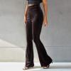 Velvet Bell Bottom Pants for Women Palazzo Lounge Pants Stretchy 70s Disco Party Bell Bottom Trousers Slim Fit High Waist Flare Pants Long Wide Leg Pants Bootcut Casual Yoga Leggings A#Dark Gray S view 4