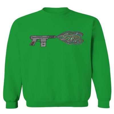 0241. Cool Graphic Retro Musician Good Vibes Cassette Music Lover Streetwear Society Men's Crewneck Sweatshirt (Irish Green Large)