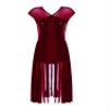 Aislor Women's Lyrical Modern Dance Dress Illusion Sequin V-Neck Sheer Mesh Leotard Dress Dancewear Burgundy Large view 3