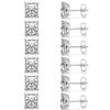 18K White Gold Plated 7.0 mm Princess Cut Clear Cubic Zirconia Stud Earrings Set for Women Men Pack of 6 Pairs view 1