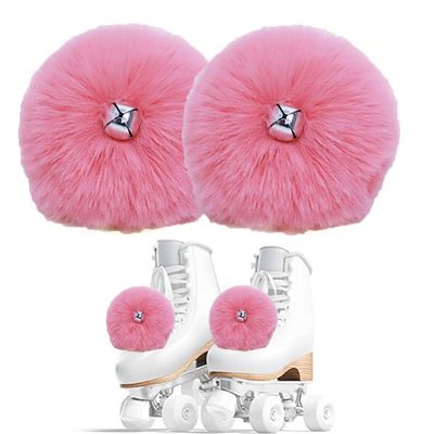 2 Pieces Roller Skate Pom Poms Roller Skates Fuzzy Pom Poms with Jingle Bells Pom Poms Quad Roller Skates Decoration Skate Accessories for Women Girls Princess Fluffy Tie-on Roller Skate Pom Poms