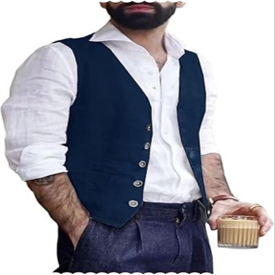 Trasign Mens Vests Dress Formal Vest for Men Navy Blue Men's Suit Vests Casual Beach Wedding Business Tuxedo Wasitcoat Vest L