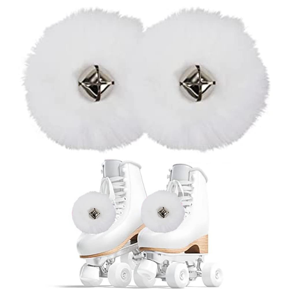 2 Pieces Roller Skate Pom Poms Roller Skates Fuzzy Pom Poms with Jingle Bells Pom Poms Quad Roller Skates Decoration Skate Accessories for Women Girls Princess Fluffy Tie-on Roller Skate Pom Poms