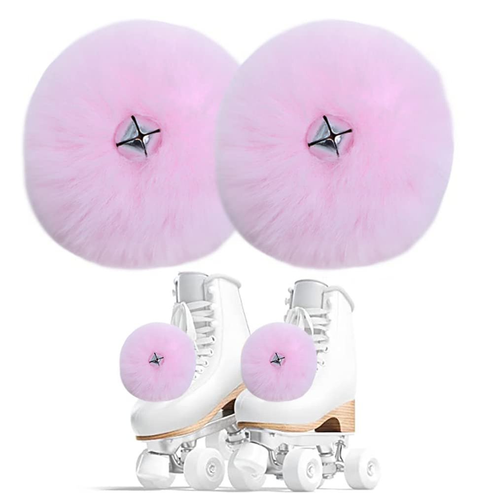 2 Pieces Roller Skate Pom Poms Roller Skates Fuzzy Pom Poms with Jingle Bells Pom Poms Quad Roller Skates Decoration Skate Accessories for Women Girls Princess Fluffy Tie-on Roller Skate Pom Poms