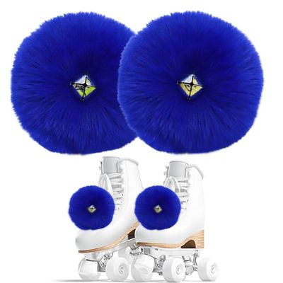 2 Pieces Roller Skate Pom Poms Roller Skates Fuzzy Pom Poms with Jingle Bells Pom Poms Quad Roller Skates Decoration Skate Accessories for Women Girls Princess Fluffy Tie-on Roller Skate Pom Poms