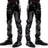 Yihuimin Men's Shiny PU Faux Leather Casual Long Pants Skinny Slim Fit Straight Leg Bliker Pants Black Medium view 3