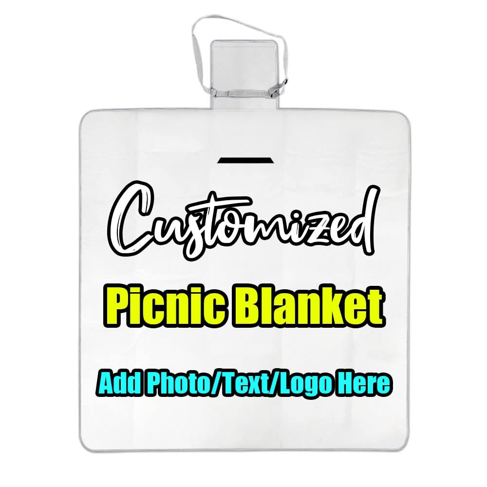 sophiehome Picture Picnic Blanket Customized, Personalized Text Beach Blanket Waterproof Sandproof, Foldable Lightweight Customzable Picnic Blankets for Travel, Camping, Hiking White 58.3 x 58.3 inch