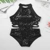 Sywiyi Kids Girls Cutout Back Gymnastics Leotards Shiny Sequins Ballet Dance Athletic Bodysuit Black 10 Years view 3