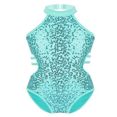 Sywiyi Kids Girls Cutout Back Gymnastics Leotards Shiny Sequins Ballet Dance Athletic Bodysuit Mint Green 14 Years