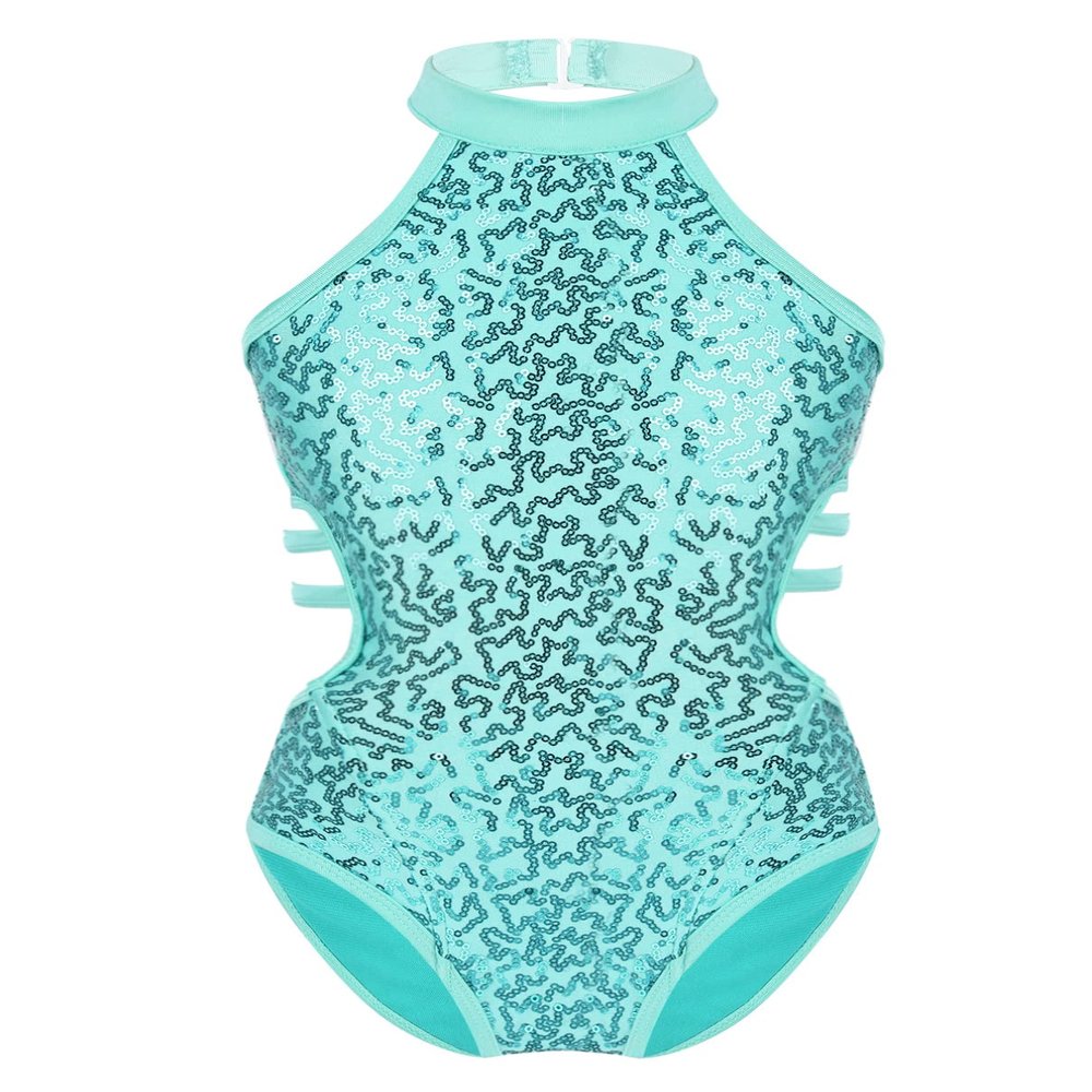 Sywiyi Kids Girls Cutout Back Gymnastics Leotards Shiny Sequins Ballet Dance Athletic Bodysuit Mint Green 14 Years