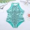 Sywiyi Kids Girls Cutout Back Gymnastics Leotards Shiny Sequins Ballet Dance Athletic Bodysuit Mint Green 14 Years view 3