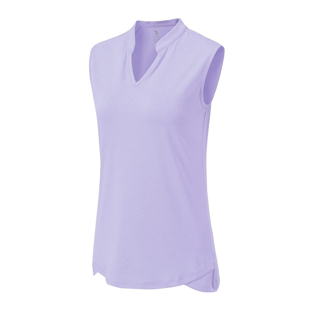BASUDAM Women's Sleeveless Golf Polo Shirts V-Neck Collarless Tennis Running T-Shirts Quick Dry Light Purple L