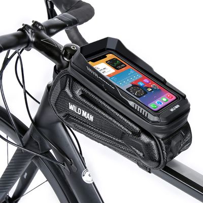 WILD MAN 1.2L Bike Front Frame Bike Bag Rainproof Top Tube Bicycle Bag with Touch screen for Mountain Road Bike Cycling (Sun pattern, XT5)