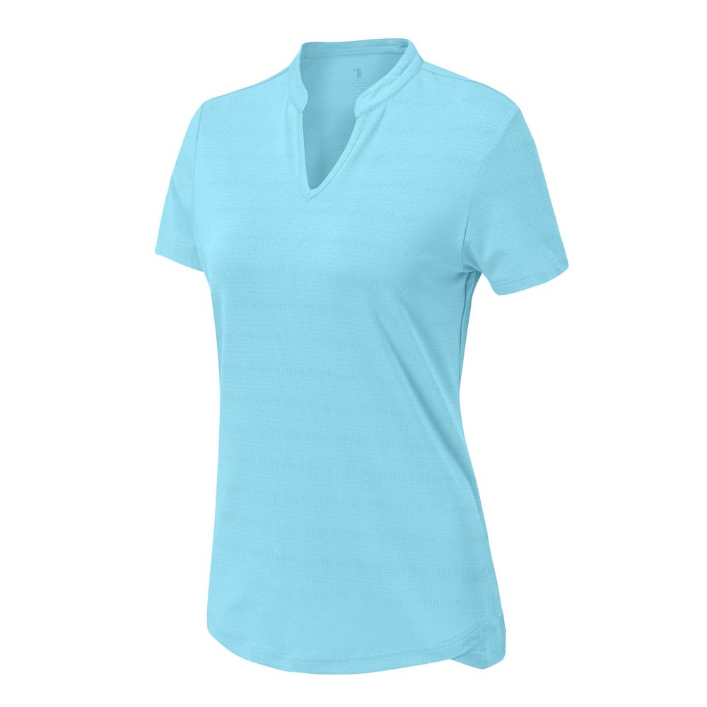 BASUDAM Women's Golf Polo Shirts V-Neck Short Sleeve Collarless Tennis Running T-Shirts Quick Dry Sky Blue XXL